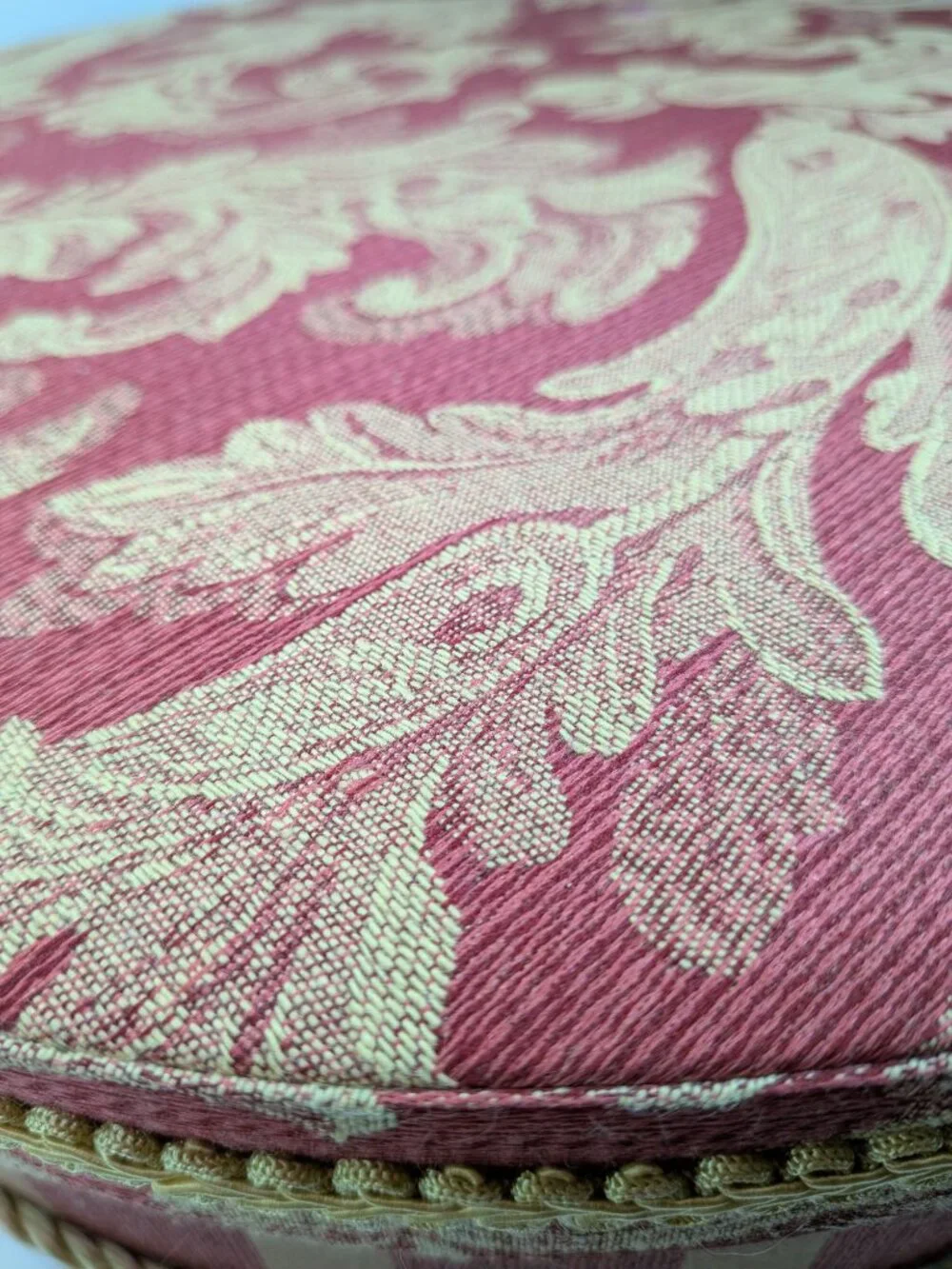 Vintage Red Fabric Covered Round Hat Box Padded Damask Lid Striped Storage 16